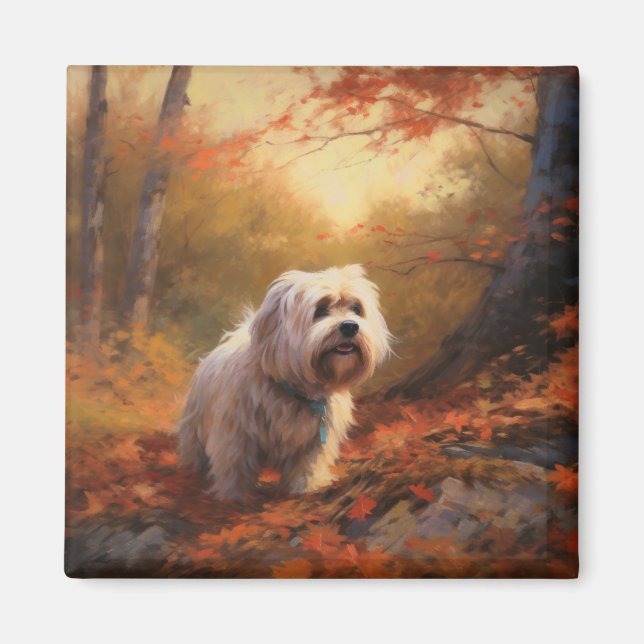 Tibetischer Terrier im Herbstfall Inspiriert Magnet (Vorne)