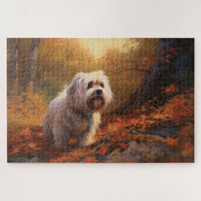 Tibetischer Terrier im Herbstfall Inspiriert Puzzle (Horizontal)