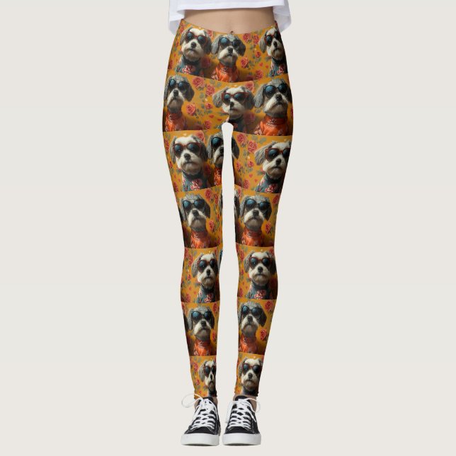 Tibetischer Terrier mit Herzinfarkt Rose Valentins Leggings (Vorderseite)