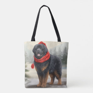 Tibetmastiff-Hund im Schnee Weihnachten