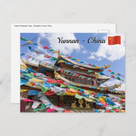 Tibettempel mit Gebetsfahnen - Yunnan, China Postkarte