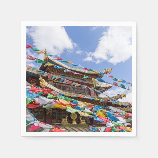 Tibettempel mit Gebetsfahnen - Yunnan, China Serviette (Vorderseite)