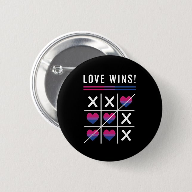 Tic Tac Toe Liebe gewinnt LGBTQ Bisexueller Stolz Button (Vorne & Hinten)