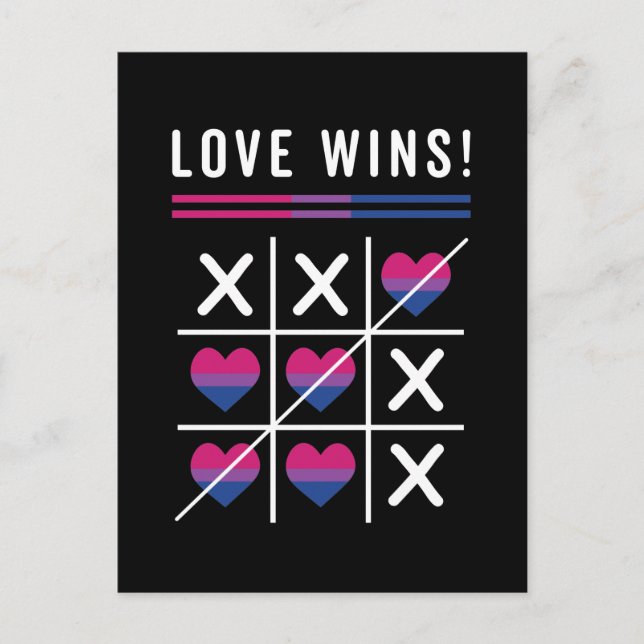 Tic Tac Toe Liebe gewinnt LGBTQ Bisexueller Stolz Postkarte (Vorderseite)