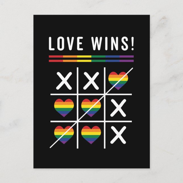 Tic Tac Toe Liebe gewinnt LGBTQ Gay Pride Postkarte (Vorderseite)