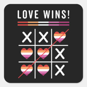Tic Tac Toe Liebe gewinnt LGBTQ Lesben Preis Quadratischer Aufkleber