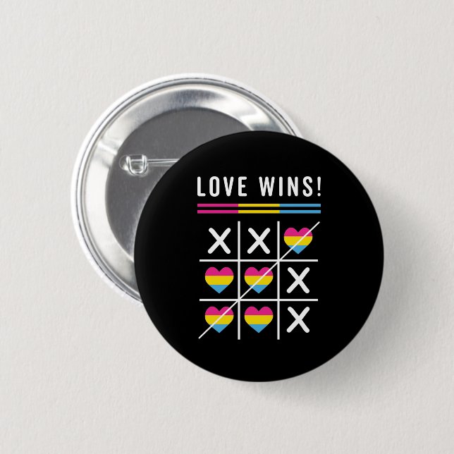 Tic Tac Toe Liebe gewinnt LGBTQ Pansexual Prix Button (Vorne & Hinten)