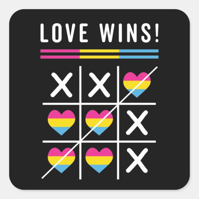 Tic Tac Toe Liebe gewinnt LGBTQ Pansexual Prix Quadratischer Aufkleber (Vorderseite)