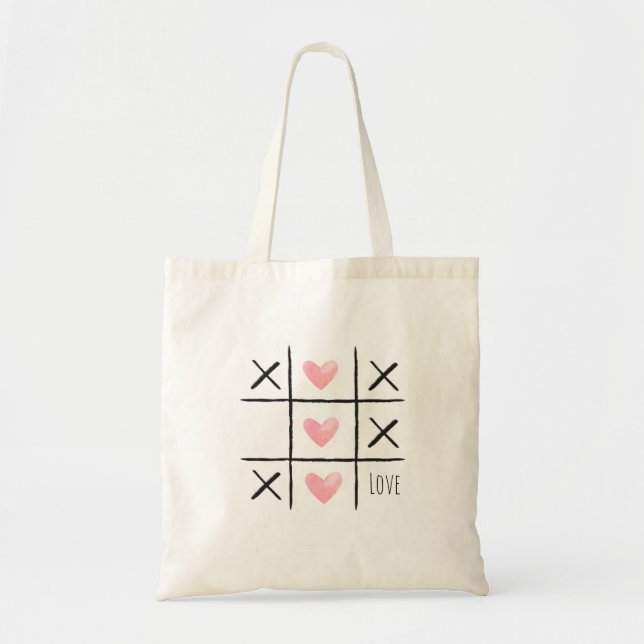 Tic Tac Toe mit rosa Liebesherzen Tragetasche (Vorne)