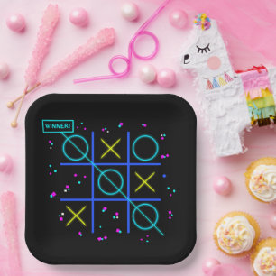 Tic Tac Toe Neon Retro Gewinner Glow Gamer Arcade Pappteller