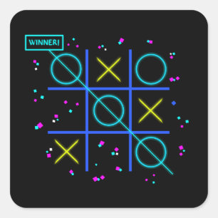 Tic Tac Toe Neon Retro Gewinner Glow Gamer Arcade Quadratischer Aufkleber