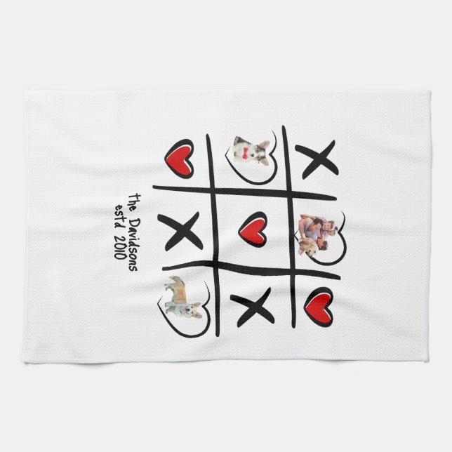 Tic-Tac-Toe Personalisiertes Foto Geschirrtuch (Horizontal)