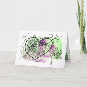 Tic Toc Green und Lila Verziert Hearts Karte