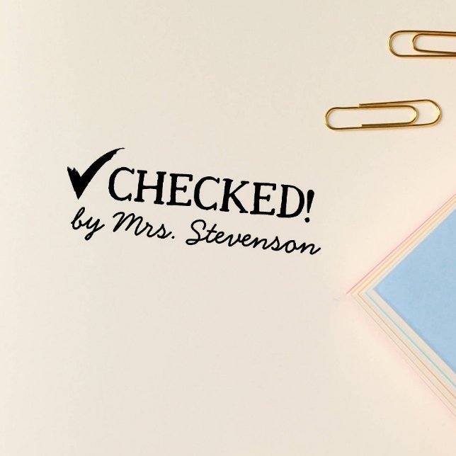 Tick Approach Klasse Checked Hausaufgaben Teacher Gummistempel (checked by name tick sign approved symbol)