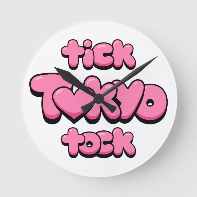 Tick Tock Tokyo O'clock Runde Wanduhr (Vorderseite)