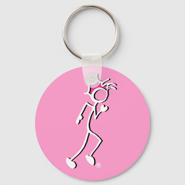 Tick-with-Sport-Runner Stickman Rosa-Töne Schlüsselanhänger (Vorderseite)