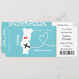 Ticket Boarding Pass Portugal Wedding Destination Einladung