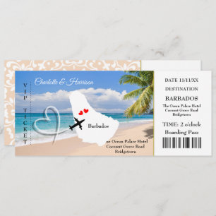 Ticket Boarding Pass Wedding Destination Barbados Einladung