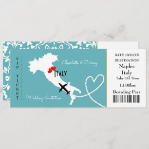 Ticket Boarding Pass Wedding Destination Italien Einladung