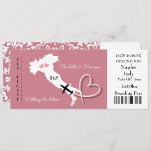 Ticket Boarding Pass Wedding Destination Italy Inv Einladung