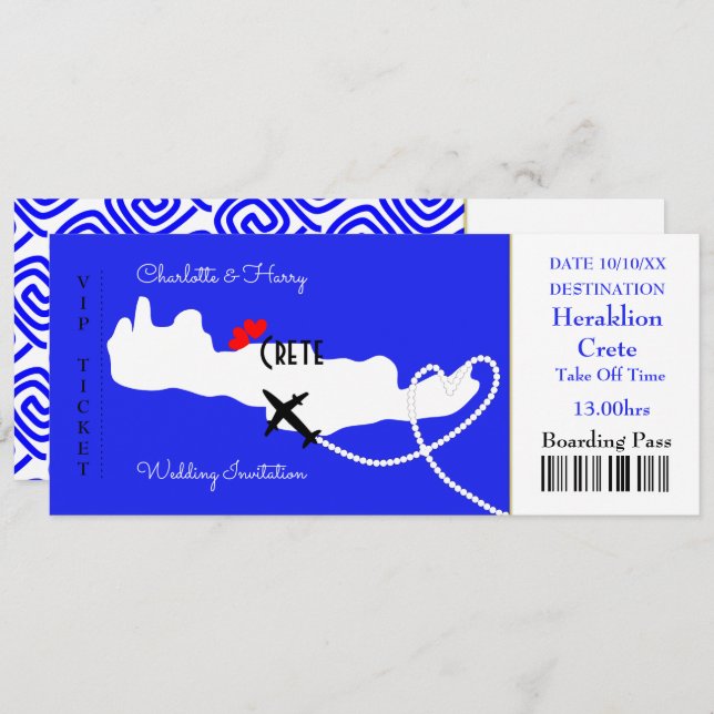 Ticket Boarding Pass Wedding Destination Kreta Einladung (Vorne/Hinten)