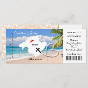 Ticket Boarding Pass Wedding Destination Mallorca Einladung