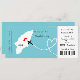 Ticket Boarding Pass Wedding Destination Rhodes Einladung