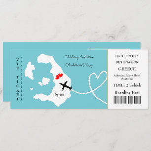 Ticket Boarding Pass Wedding Destination Santorini Einladung