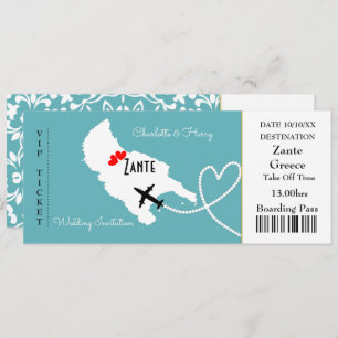 Ticket Boarding Pass Wedding Destination Zante Einladung