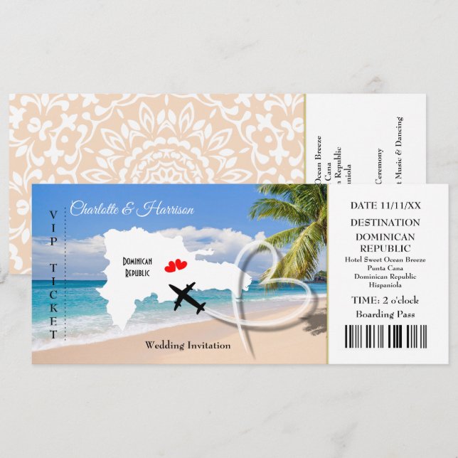 Ticket Boarding Pass Wedding Destinican Einladung (Vorne/Hinten)