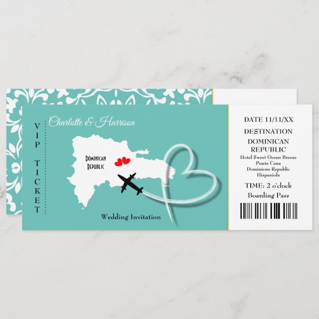 Ticket Boarding Pass Wedding Destinican Einladung (Vorne/Hinten)