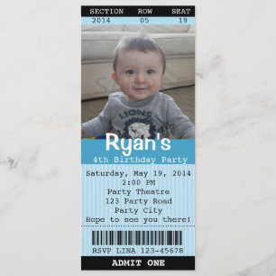 Ticket-Einladung (Blau) mit Foto -Theater/Kino Einladung