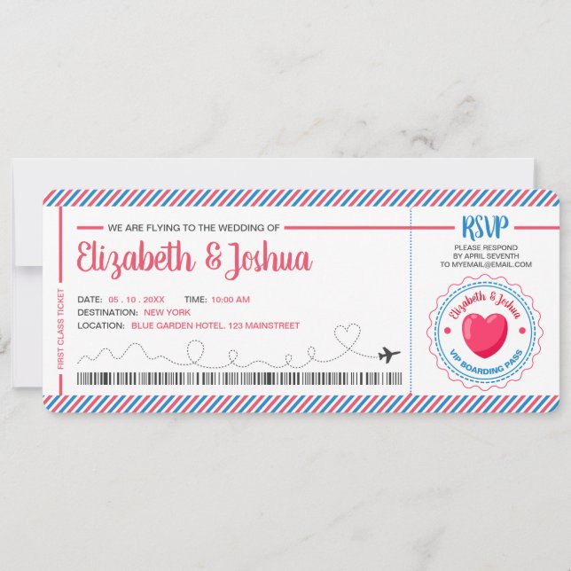 Ticket Flugzeug Einladung Postkarte Thema (Vorderseite)