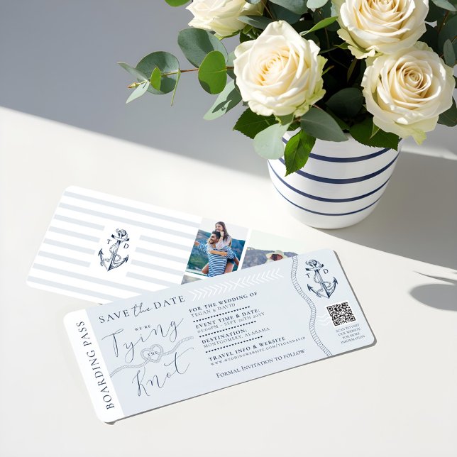 Ticket für den Boarding Nautic Hochzeit in Urlaubs Einladung (Nautical Destination Wedding Boarding Pass Ticket Invitation)