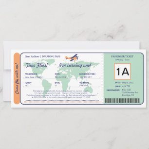Ticket für den World Map Birthday Boarding Pass Einladung