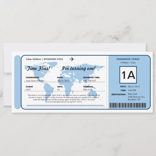 Ticket für den World Map Birthday Boarding Pass Einladung (Vorderseite)