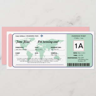 Ticket für den World Map Birthday Boarding Pass Einladung