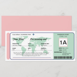 Ticket für den World Map Birthday Boarding Pass Einladung