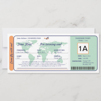 Ticket für den World Map Birthday Boarding Pass Einladung