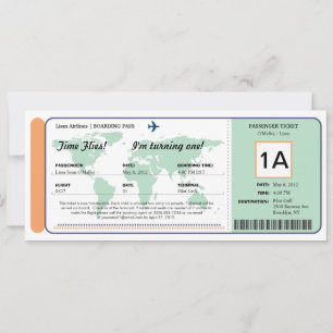 Ticket für den World Map Birthday Boarding Pass Einladung