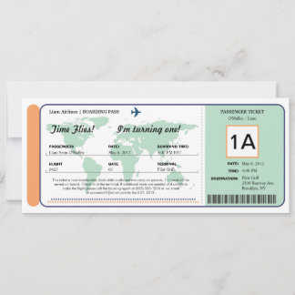 Ticket für den World Map Birthday Boarding Pass Einladung