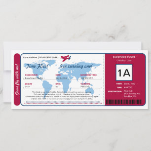 Ticket für den World Map Birthday Boarding Pass Einladung