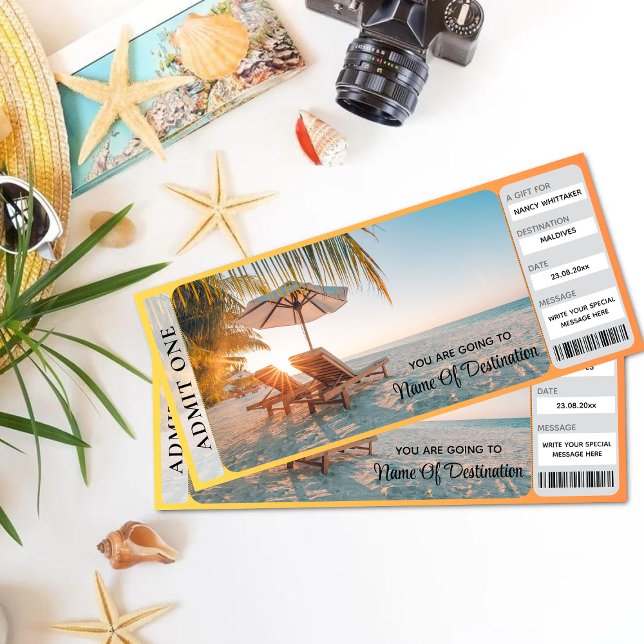 Ticket für druckbare Tropical Beach Überraschung Karte (Von Creator hochgeladen)