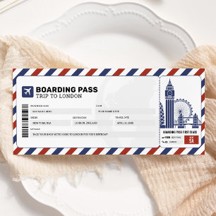 Ticket für London Boarding Pass Reisen Flugzeug Einladung