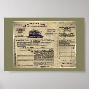 Ticket für RMS Titanic 1912 Poster