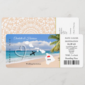 Ticket Pass Wedding Destination Hawaii Einladung