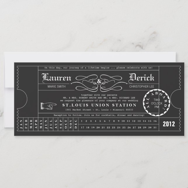 Ticket Punch Card Tee Einladung in Schwarz (Vorderseite)
