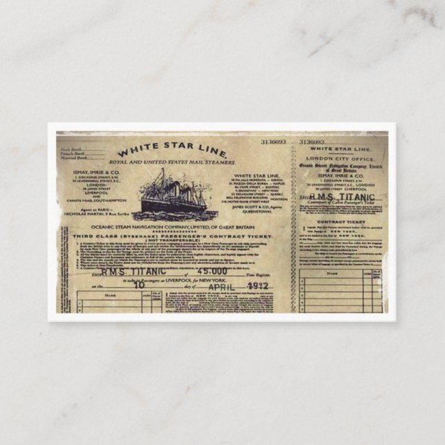 Ticket RMS Titanic 1912 (Vorderseite)