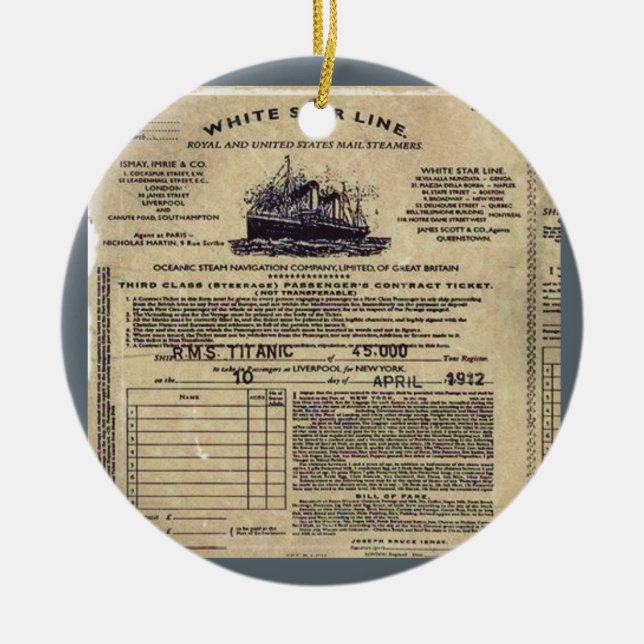 Ticket RMS Titanic Keramik Ornament (Vorne)