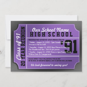Ticket Style Black/Lila Class Wiedersehen Einladung